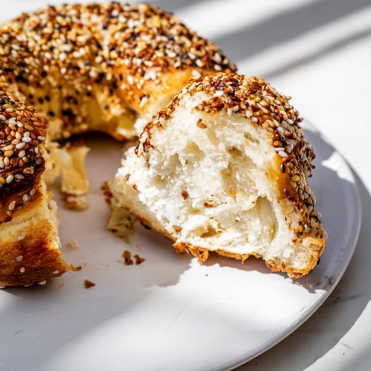 Perfect for sharing: a close-up photo of warm, sesame-seeded Lightened Obwarzanek Snacks.