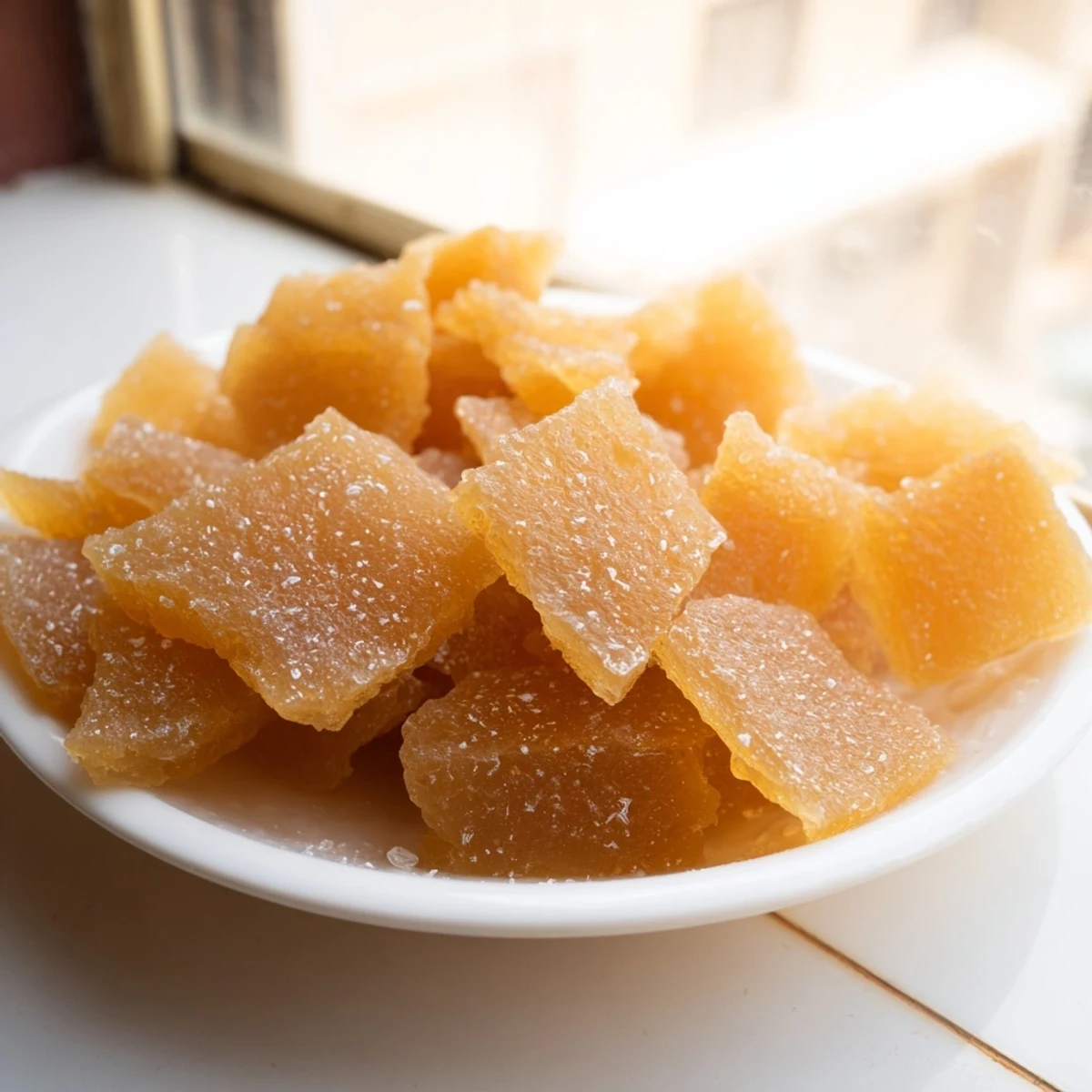 Close-up of hard crack stage Polish honey candy with rich amber hues, for a delicious treat.