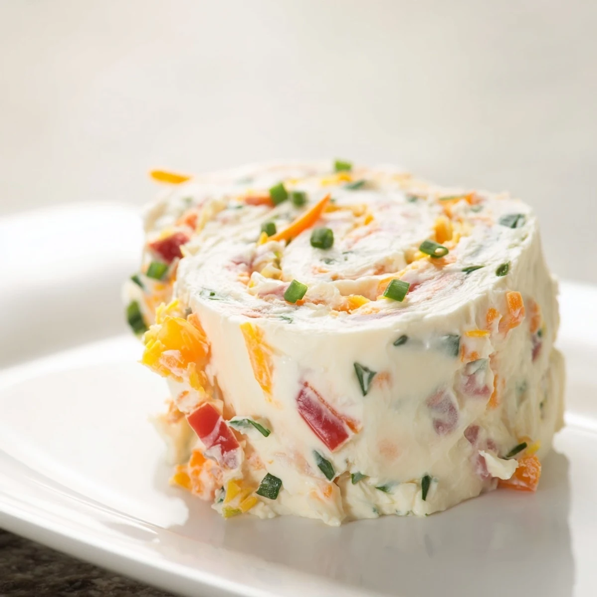 A close-up of freshly sliced Cozy Scarf Holiday Pinwheel Wraps, ready to serve as a festive appetizer.