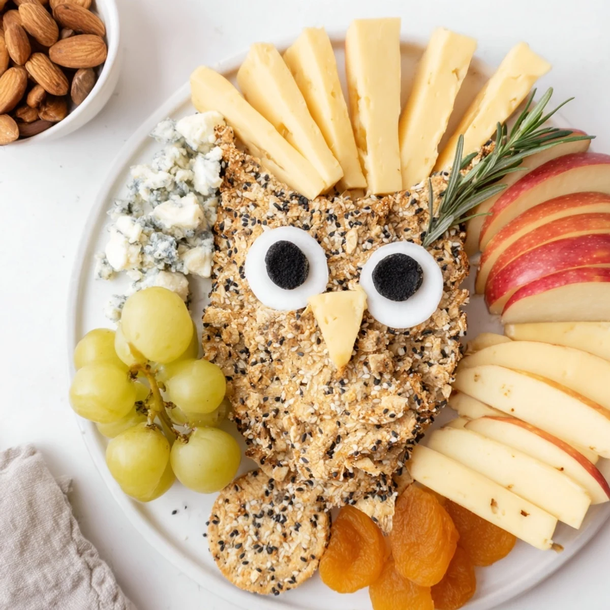 Here are three SEO-optimized ALT text options for the Owl Cracker and Cheese Board recipe: