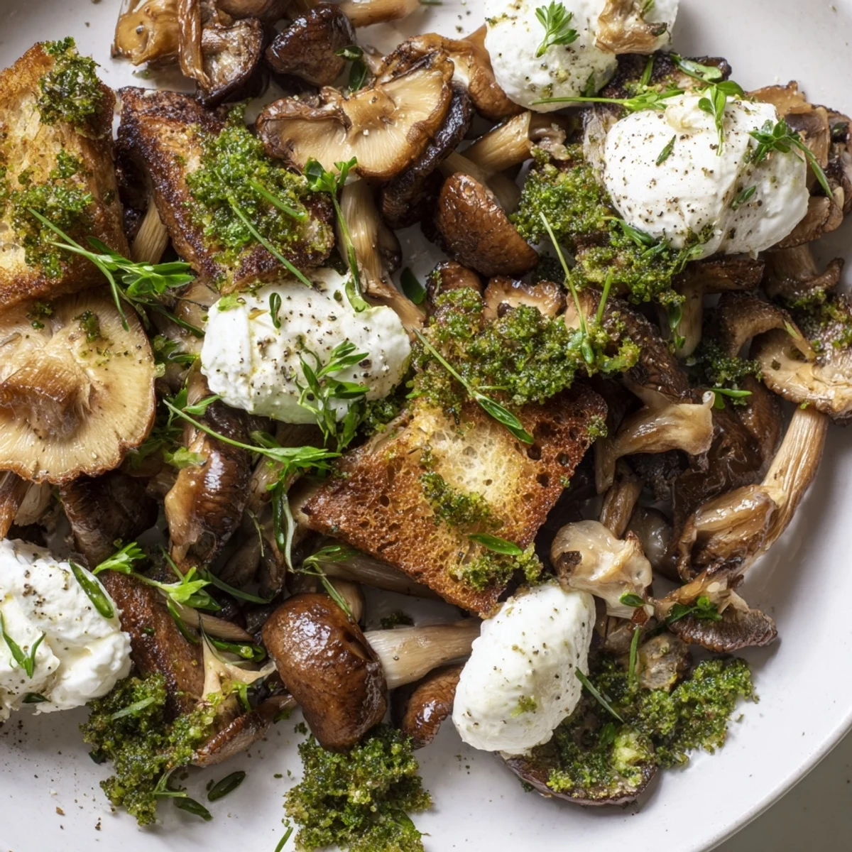 A colorful Cottagecore Mushroom and Moss Savory Platter with vibrant toppings arranged on rustic wood.