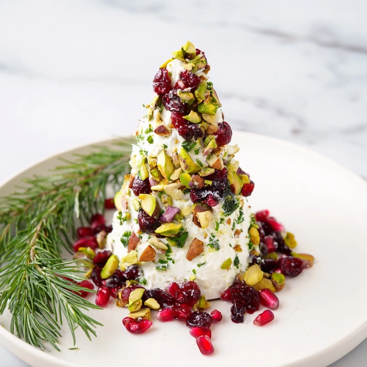 Rosemary Cranberry Christmas Tree is a festive appetizer, showing a creamy cheese Christmas tree.