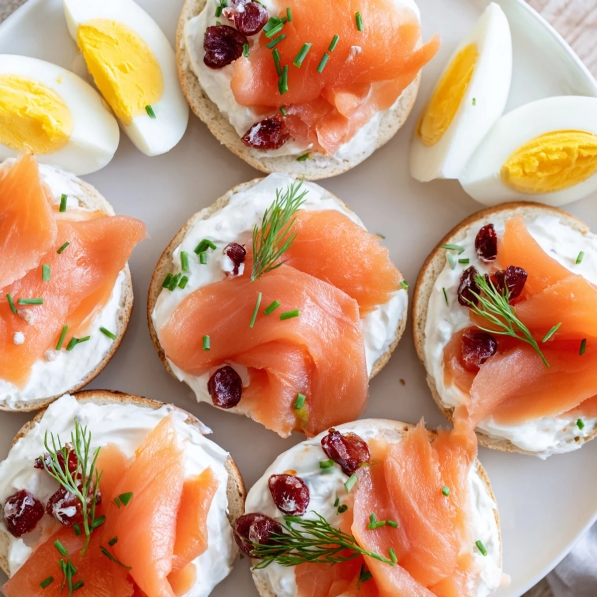Festive cranberry sleigh bagel board adorned with smoked salmon, fresh fruit, and colorful toppings.