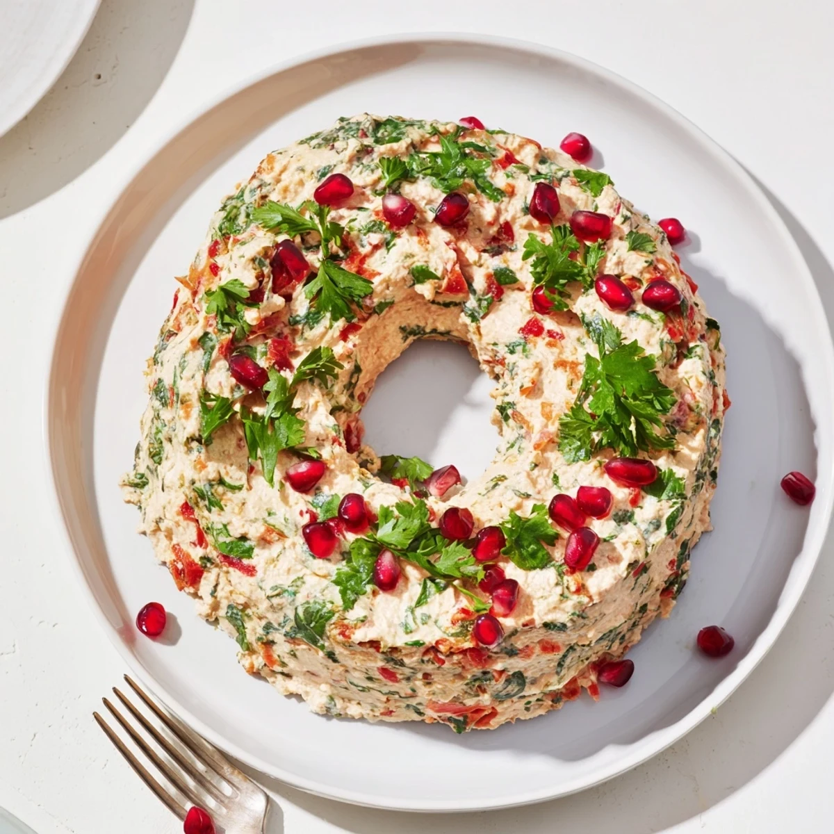 Kremowa, świąteczna wianek z czerwonej papryki i szpinaku, idealny na spotkania.