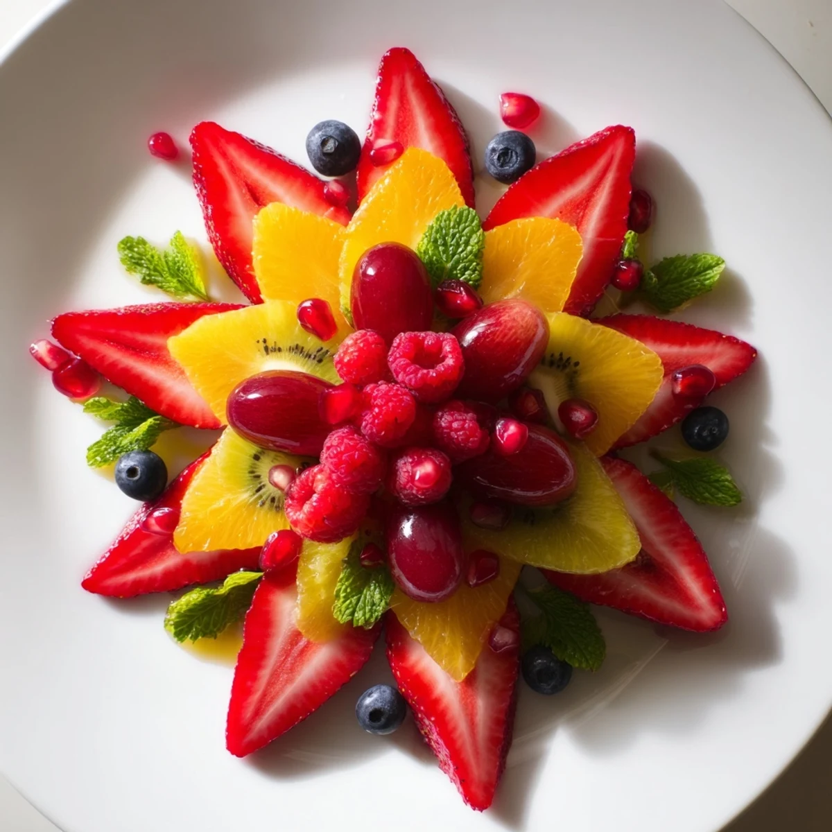 Festive Poinsettia Fruit Bowl featuring vibrant red berries is a beautiful holiday brunch centerpiece.