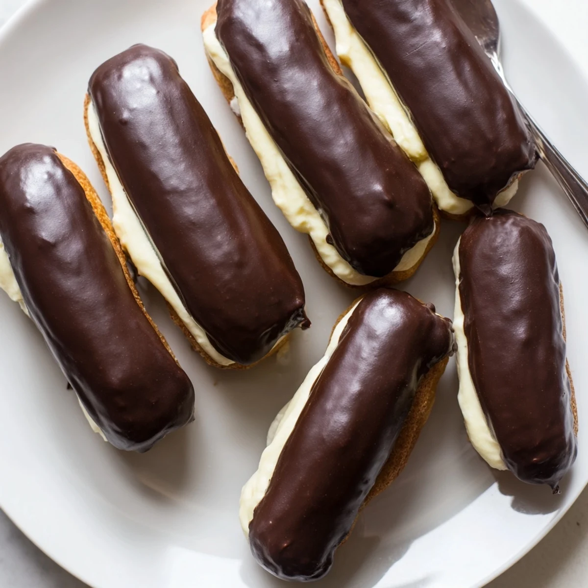 Degustacja tych mini czekoladowych eklerów ujawnia wilgotne ciasto wypełnione kremem waniliowym!