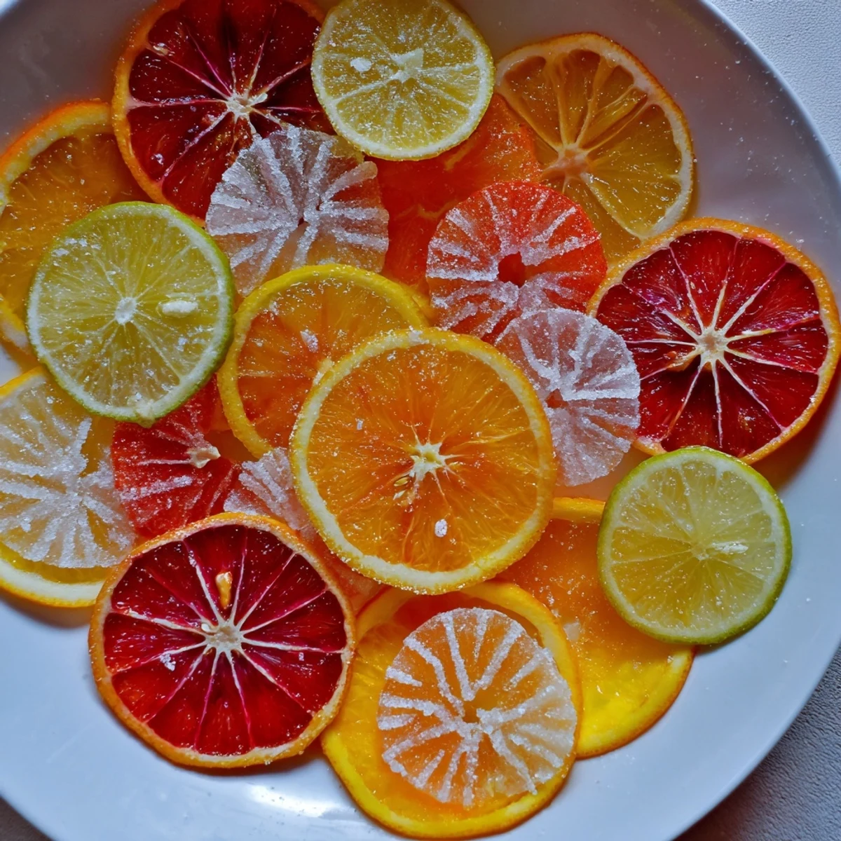 Sugared citrus slices sparkle, perfect for adding zest and beauty to homemade mocktail preparations.