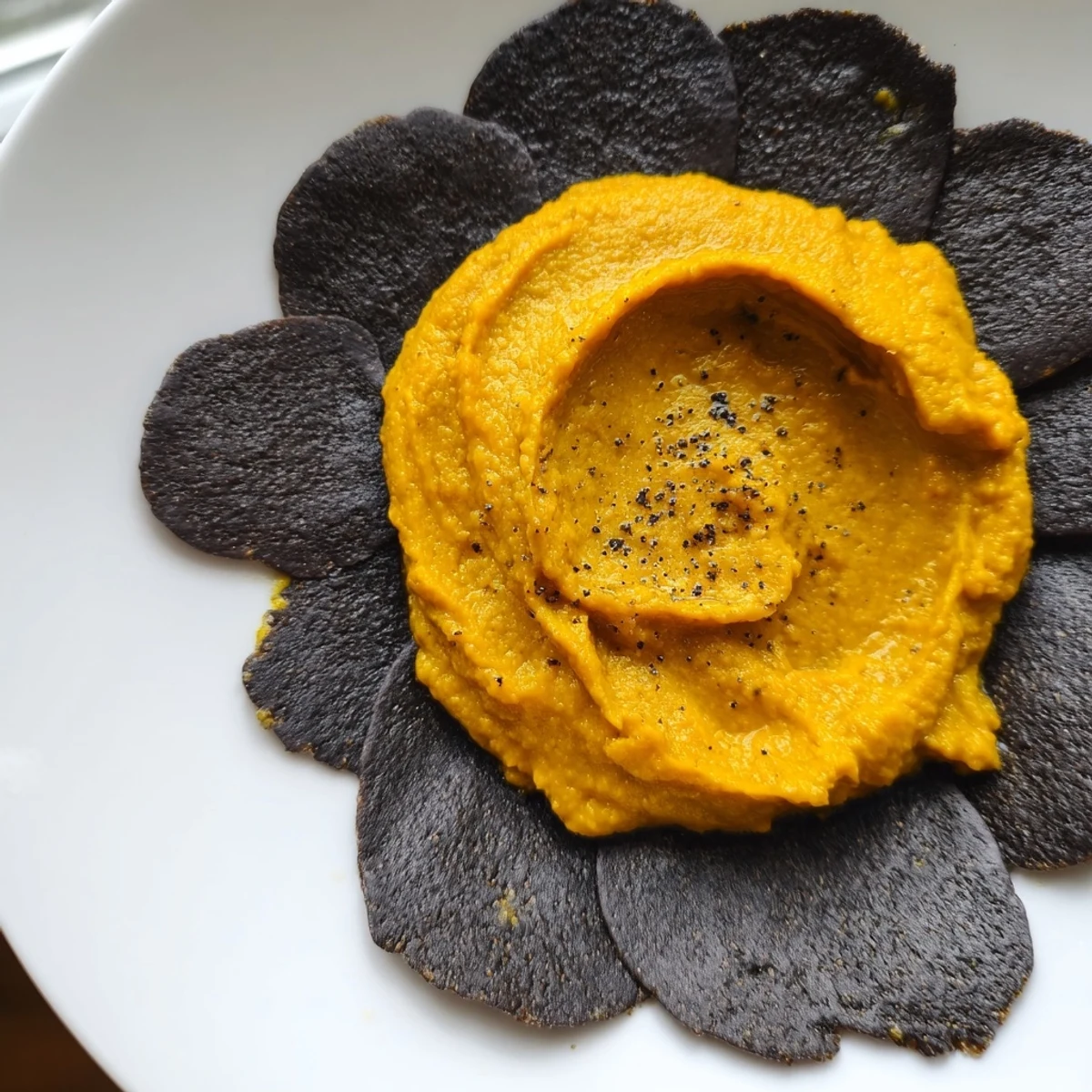 Apetyczny widok: Aromatyczne "The Midnight Sun", z czarnymi krakersami kontrastującymi z ciepłym, słonecznym dipem.