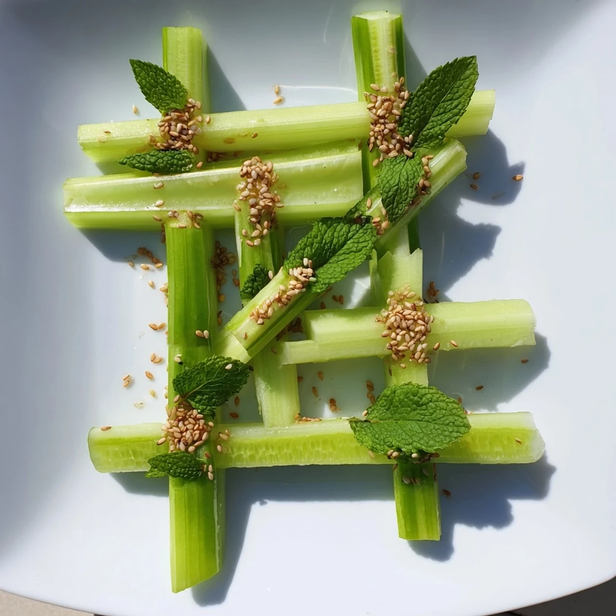 Crisp The Bamboo Zen appetizer: celery and cucumber sticks arranged for a refreshing, artistic presentation.