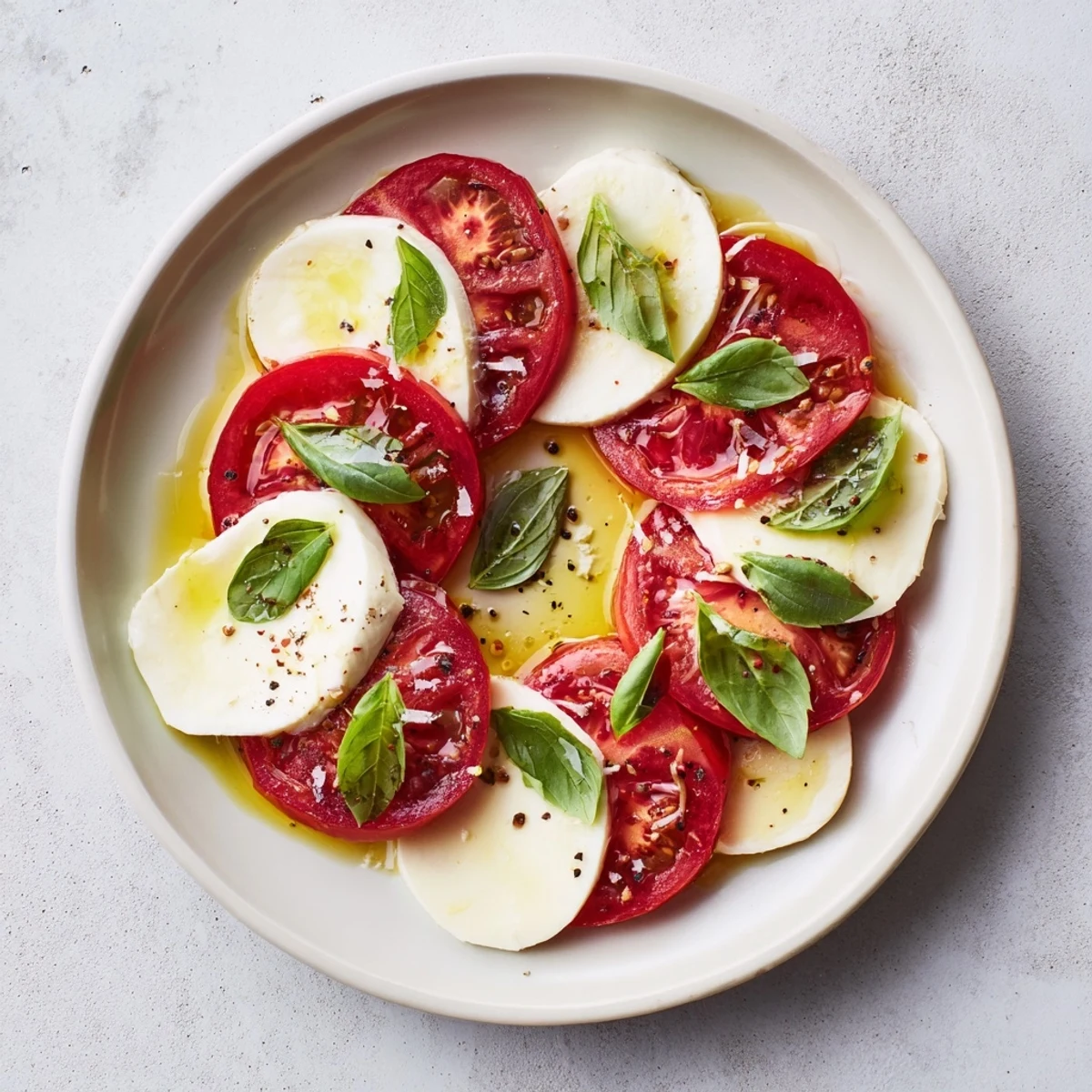 Soczyste pomidory i kremowa mozzarella w apetycznej aranżacji, idealne Sliced Tomatoes and Mozzarella Rounds na letni obiad.