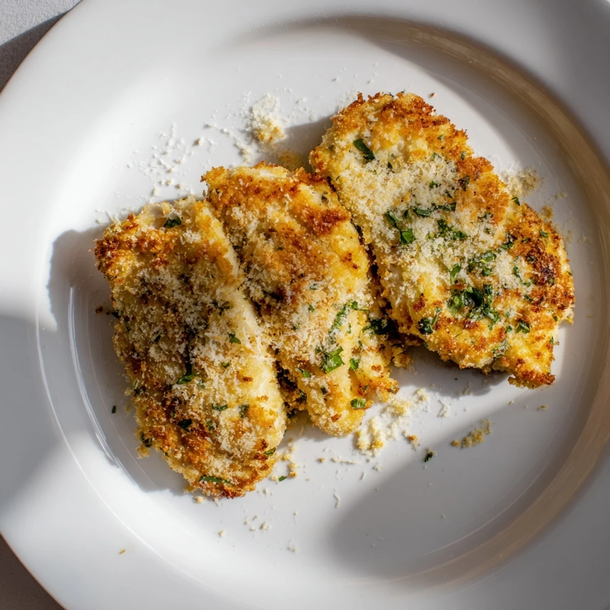 Golden, crispy parmesan chicken cutlets, freshly baked and ready for a delicious dinner.