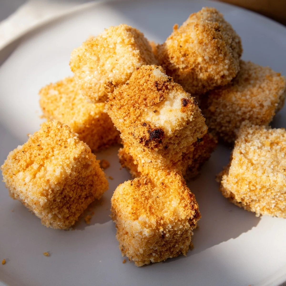 Golden, crispy tofu nuggets, a plant-based delight, ready to be served with favorite dipping sauces.