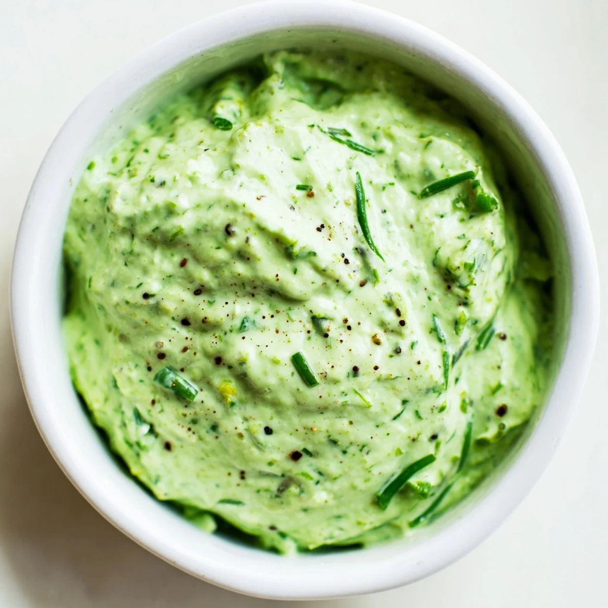Close-up of a smooth and zesty Green Goddess Dip, perfect spread on a turkey sandwich, ready to enjoy.