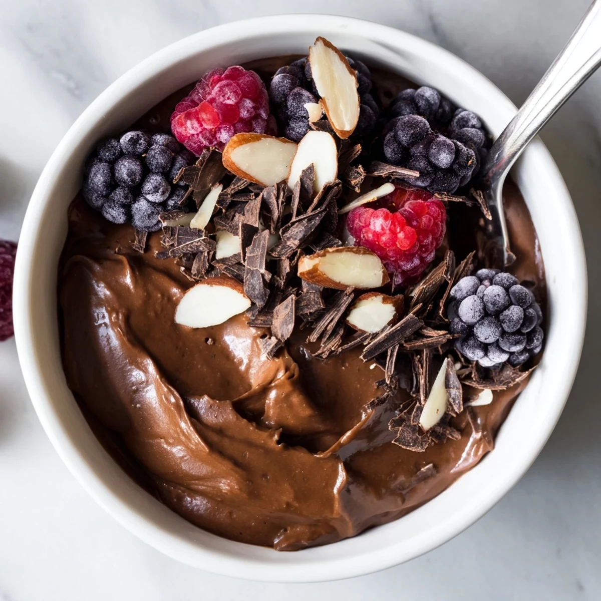 Creamy Chocolate Avocado Mousse, served in a glass, ready to be enjoyed with a sprinkle of nuts.