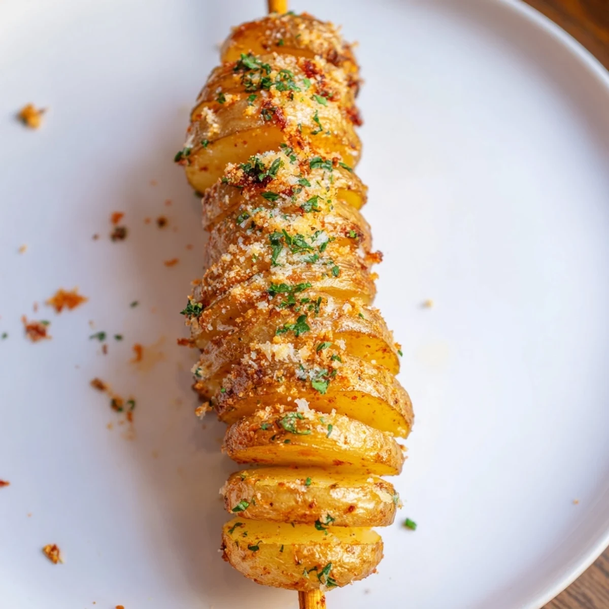 Spiralized Tornado Potatoes, a fun and delicious snack, baked to a crispy golden hue.
