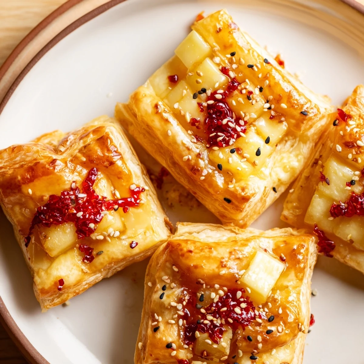 Chili Crisp Honey Brie Bites, golden brown and bubbly, perfect for an easy appetizer.