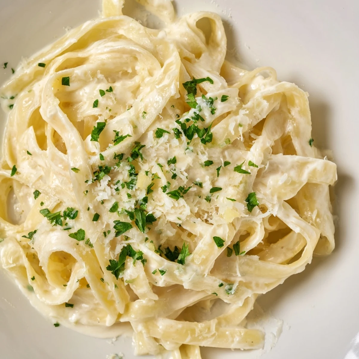 Creamy Cottage Cheese Alfredo Sauce, ready to be tossed with pasta, is rich and flavorful.