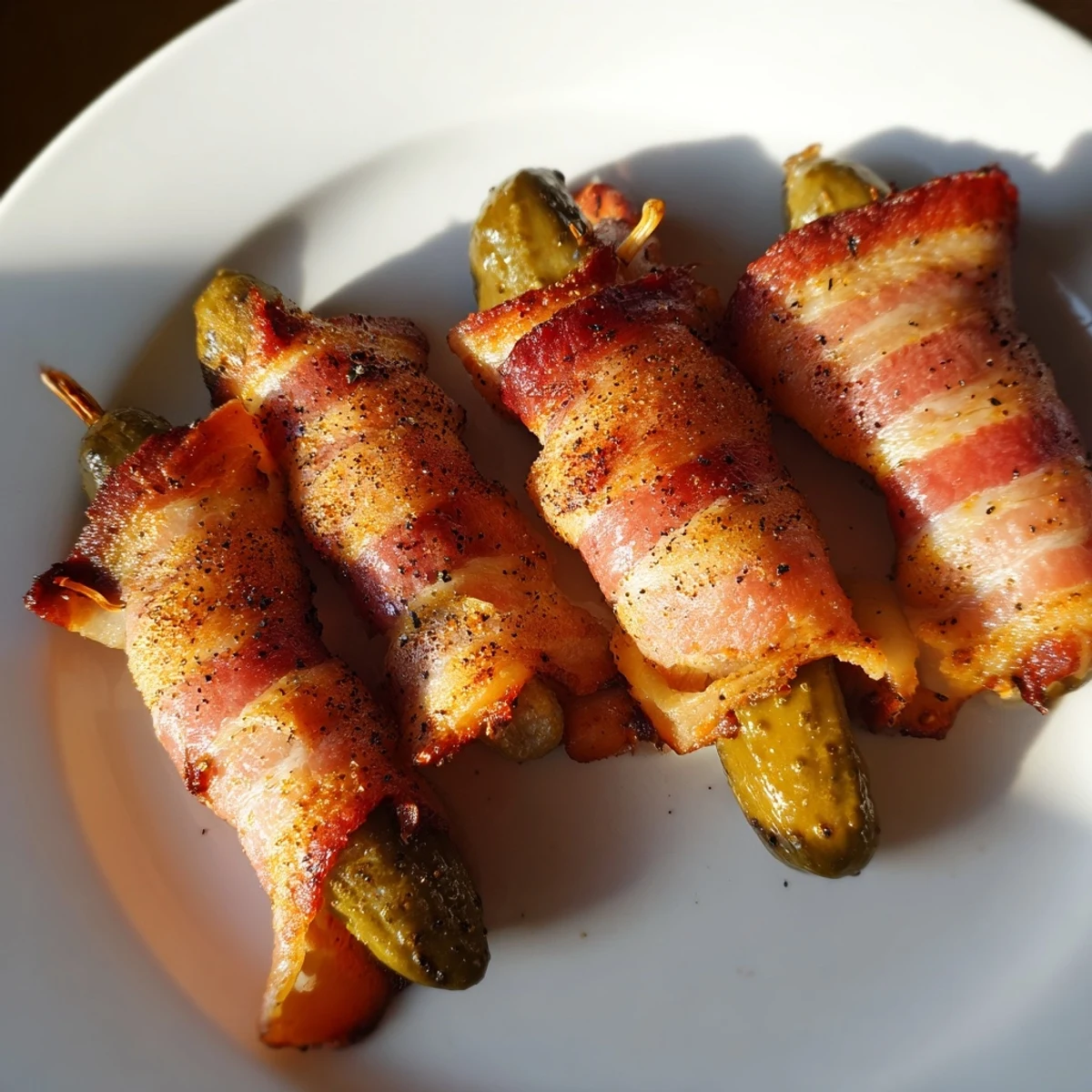 Crispy, golden-brown bacon-wrapped pickles, a delicious game day appetizer, ready to enjoy.