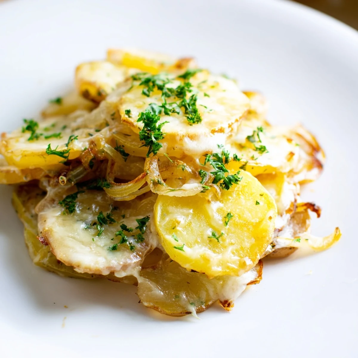 Golden, bubbly French Onion Soup Potatoes with melted Gruyère, a perfect side dish.