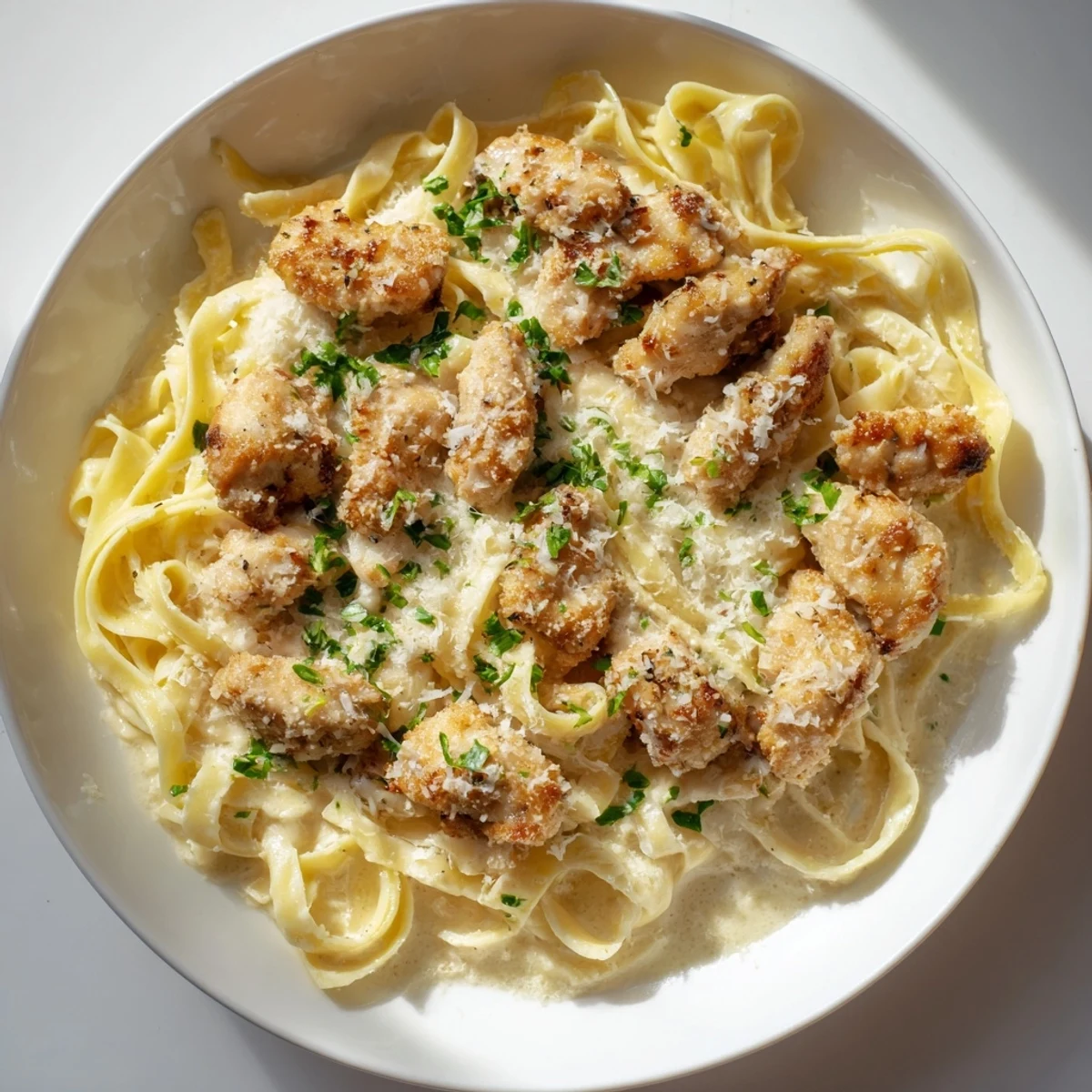 Skillet Chicken Alfredo with parsley garnish, a creamy Italian dinner favorite.