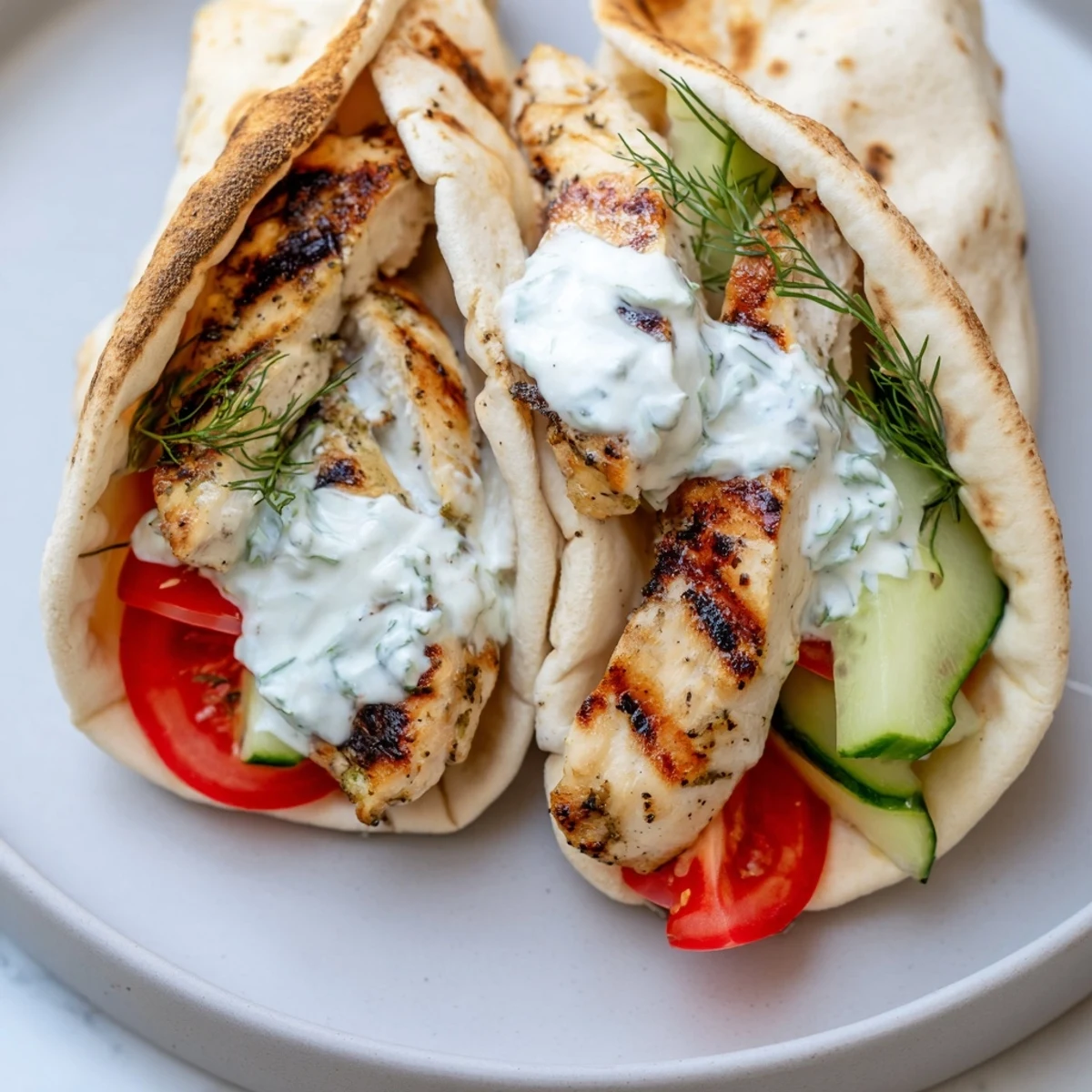 Pyszne Greek Chicken Wrap: bliskie ujęcie ukazujące wszystkie składniki i ich smaki.