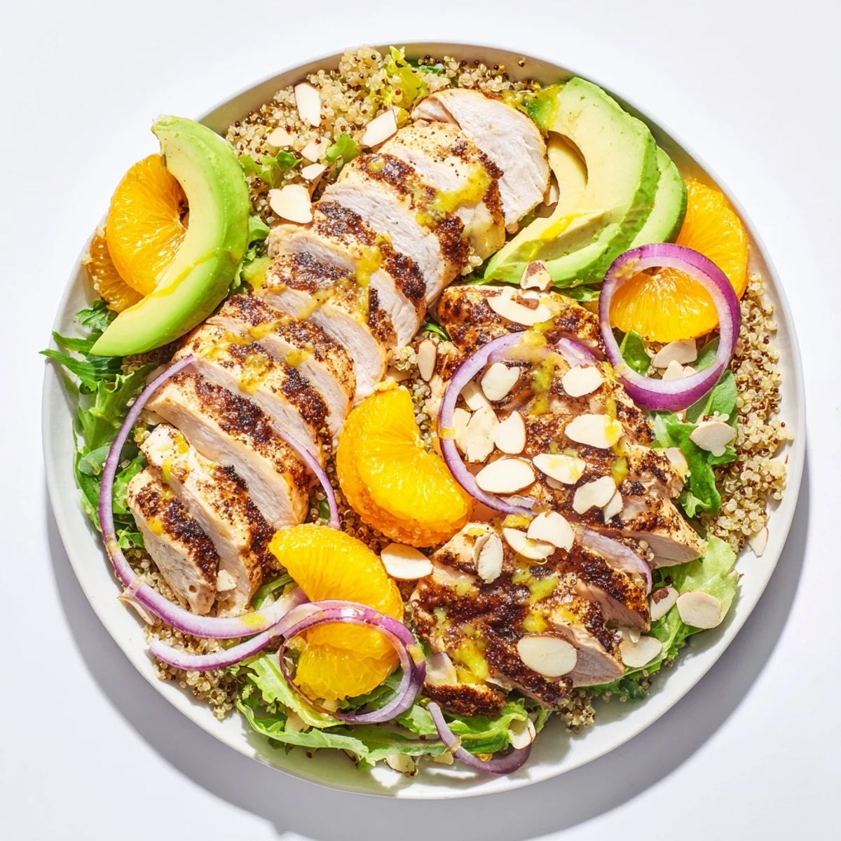 Vibrant Citrus Herb Chicken Salad Bowl with grilled chicken, avocado, and tangy citrus vinaigrette ready to enjoy.