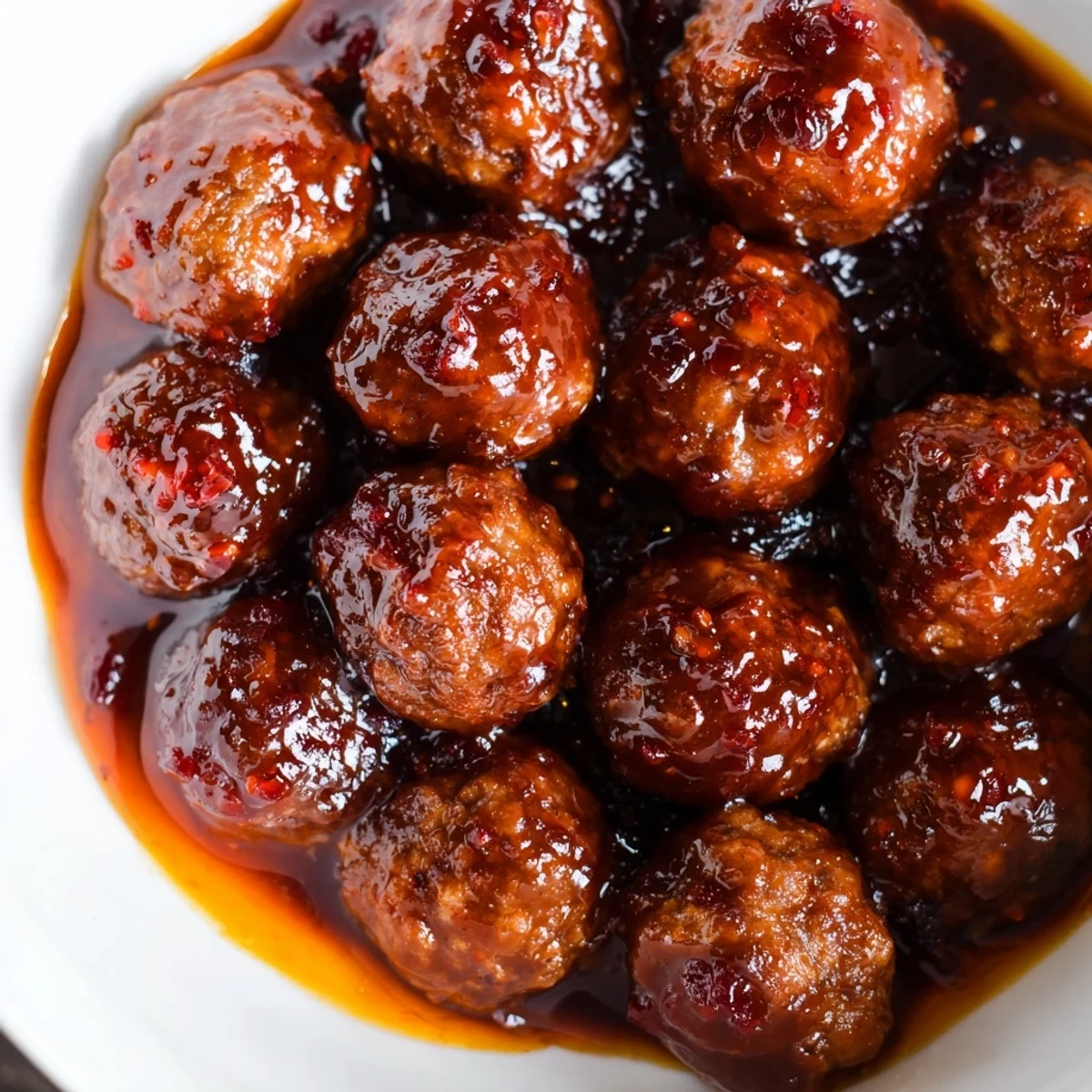 Serving suggestion for Grape Jelly and Chili Sauce Meatballs over steamed rice with parsley garnish.