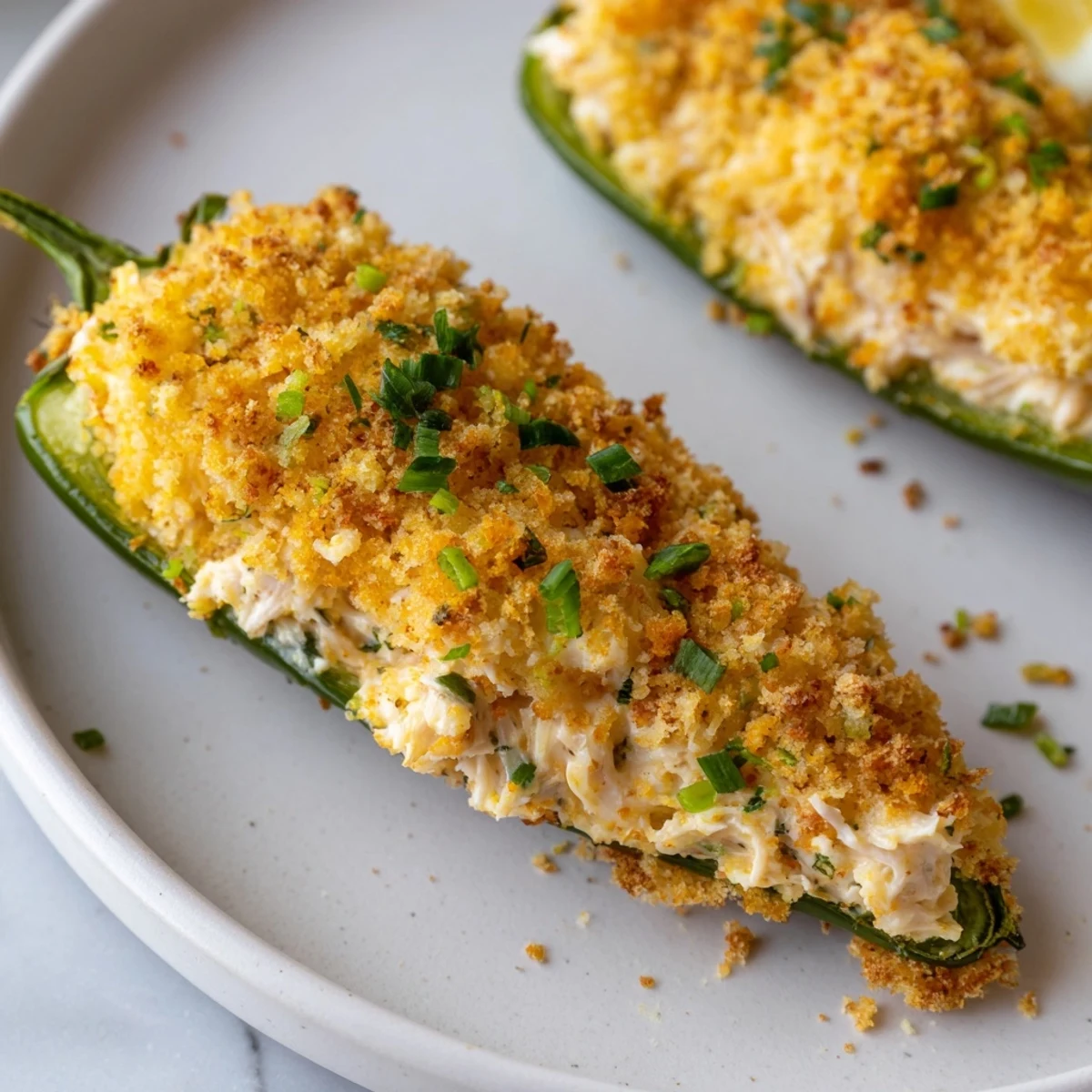 Złociste Cajun Crab Poppers z chrupiącymi bułeczkami panko, wypełnione kremowym nadzieniem z kraba i pieczonymi papryczkami jalapeño.  