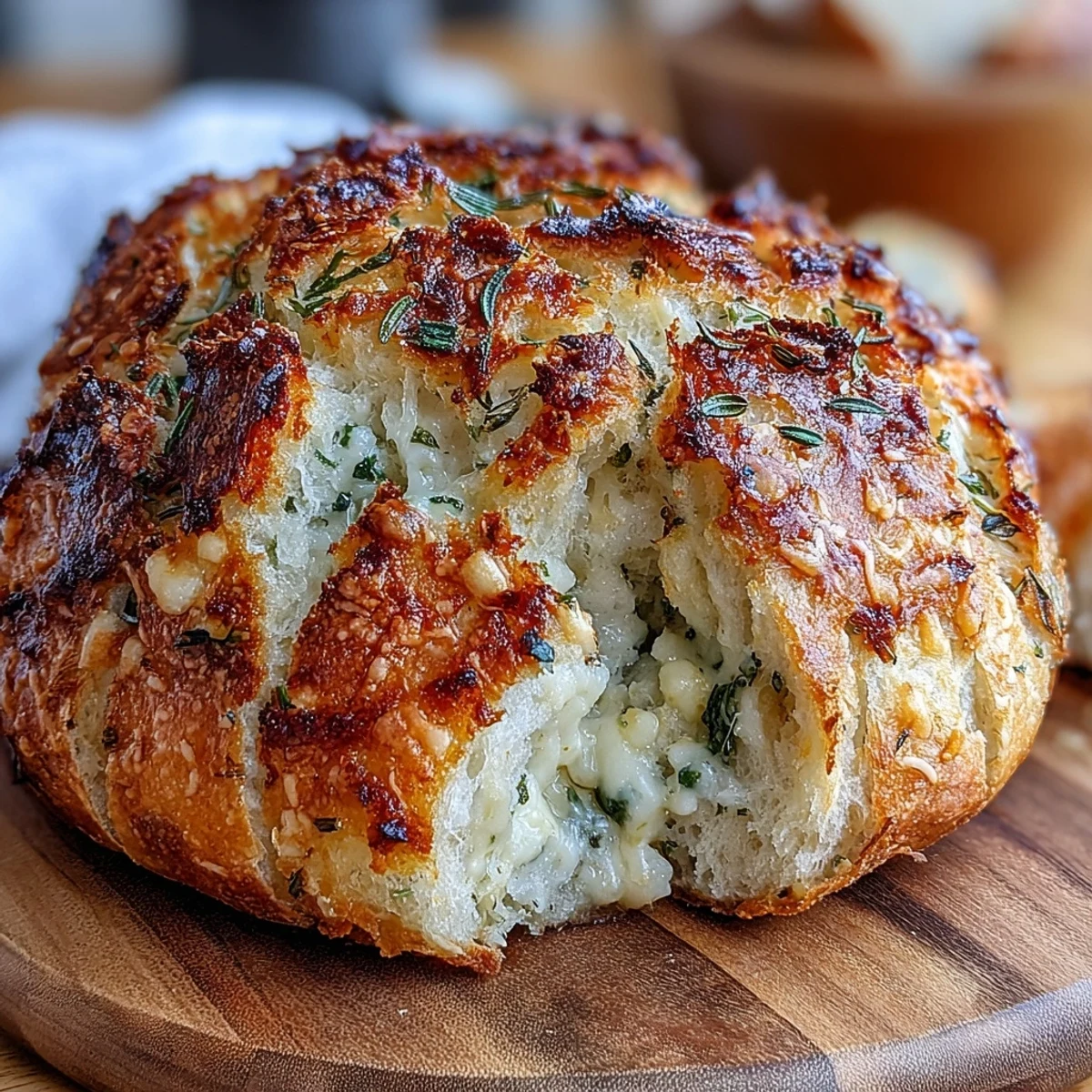 Golden-brown Perfect Parmesan Garlic Artisan Bread loaf on a cooling rack, ideal for soups or salads.