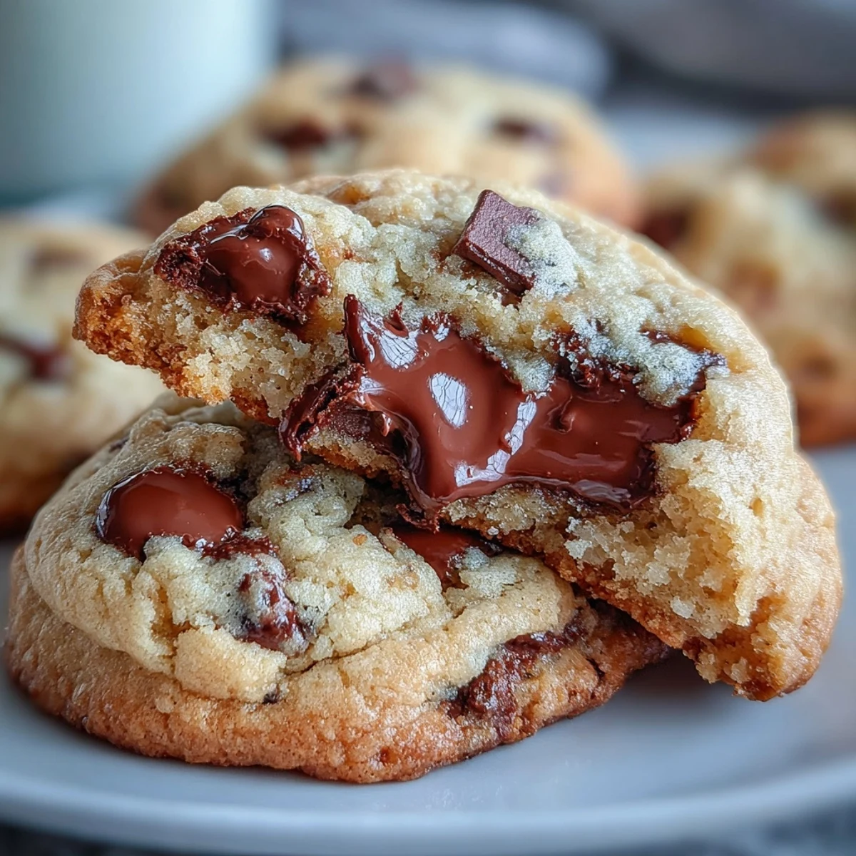 A close-up of freshly baked Yogurt Chocolate Chip Cookies with chewy edges and a light crumb, perfect for an afternoon snack.