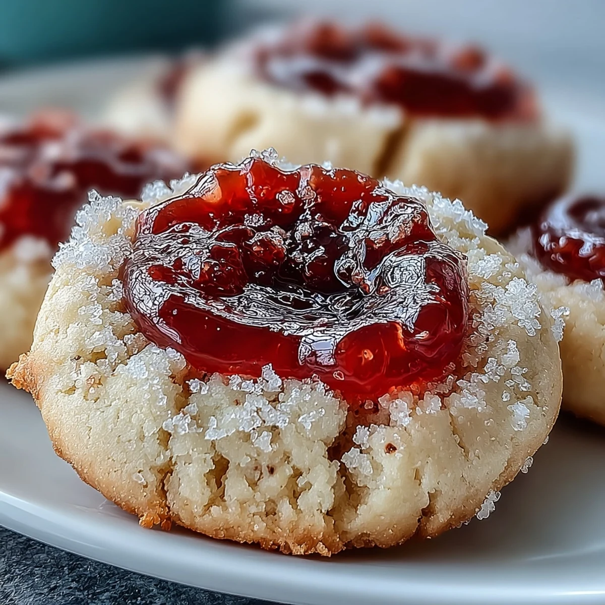 Świeże gujave jam na maślanym ciastku thumbprint, posypane cukrem pudrem, na rustykalnej drewnianej desce w stylu amerykańskim.