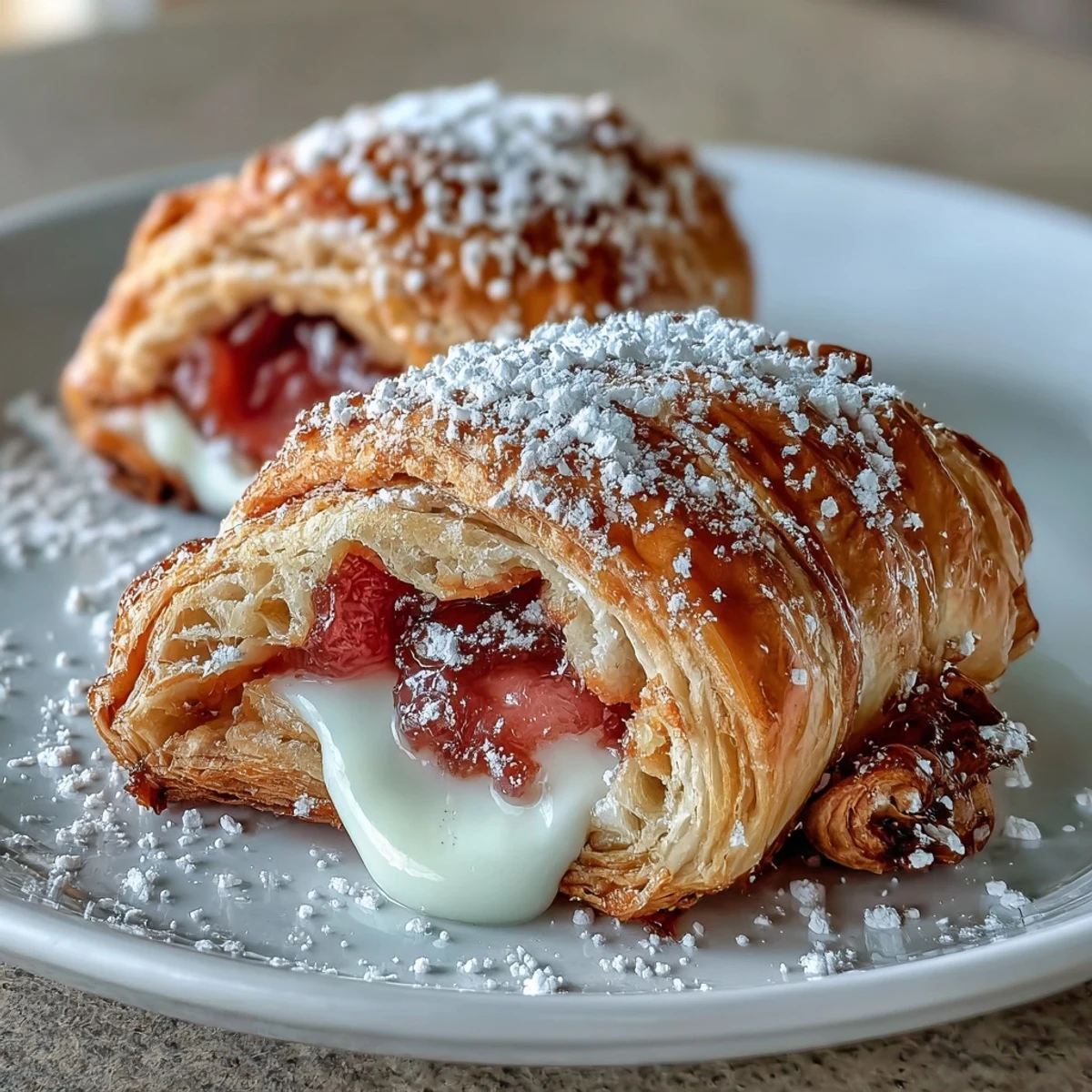 Fletne, złociste guava cheese pastries z rumianą skórką, wypełnione kremowym serem i słodką pastą gujawy, podane na desce z kawą.