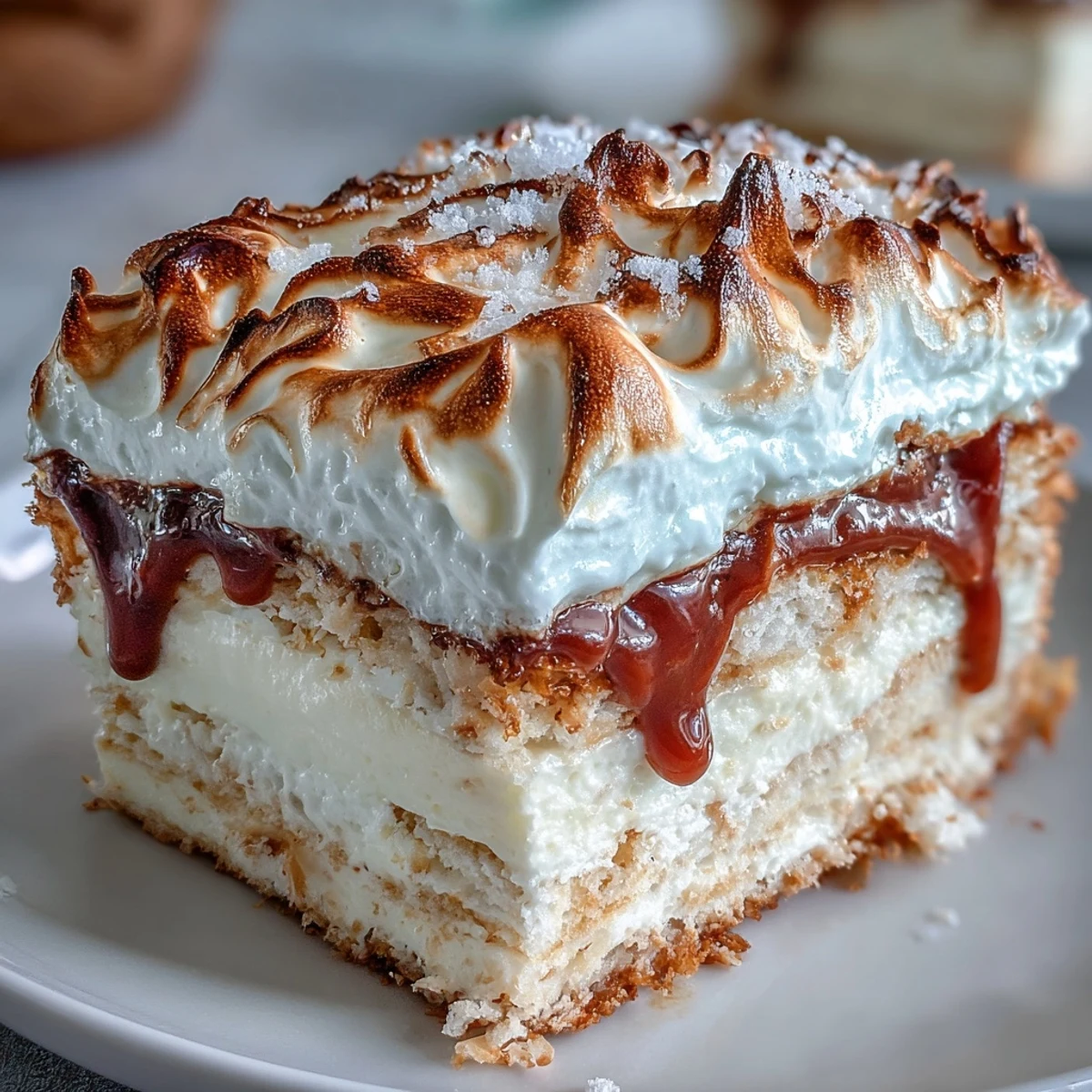 Ustawa Brazo Gitano z delikatnej pianki waniliowej, z bitą śmietaną i lukrem.