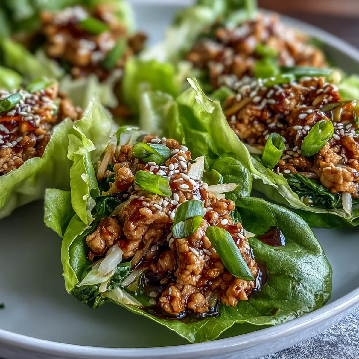 Juicy Potsticker-Inspired Chicken Lettuce Boats served with a small bowl of tangy Asian dipping sauce.