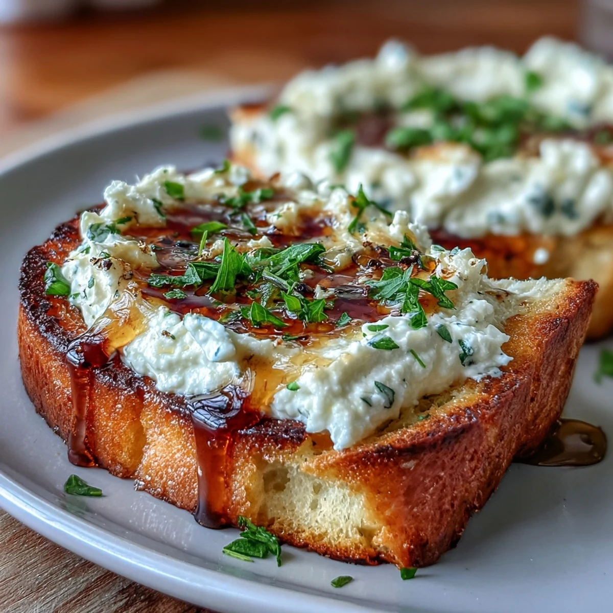 Domowe Gorące miodowe grzanki z ricottą i czosnkiem z chrupiącą skórką i kremowym serem, prosto z piekarnika