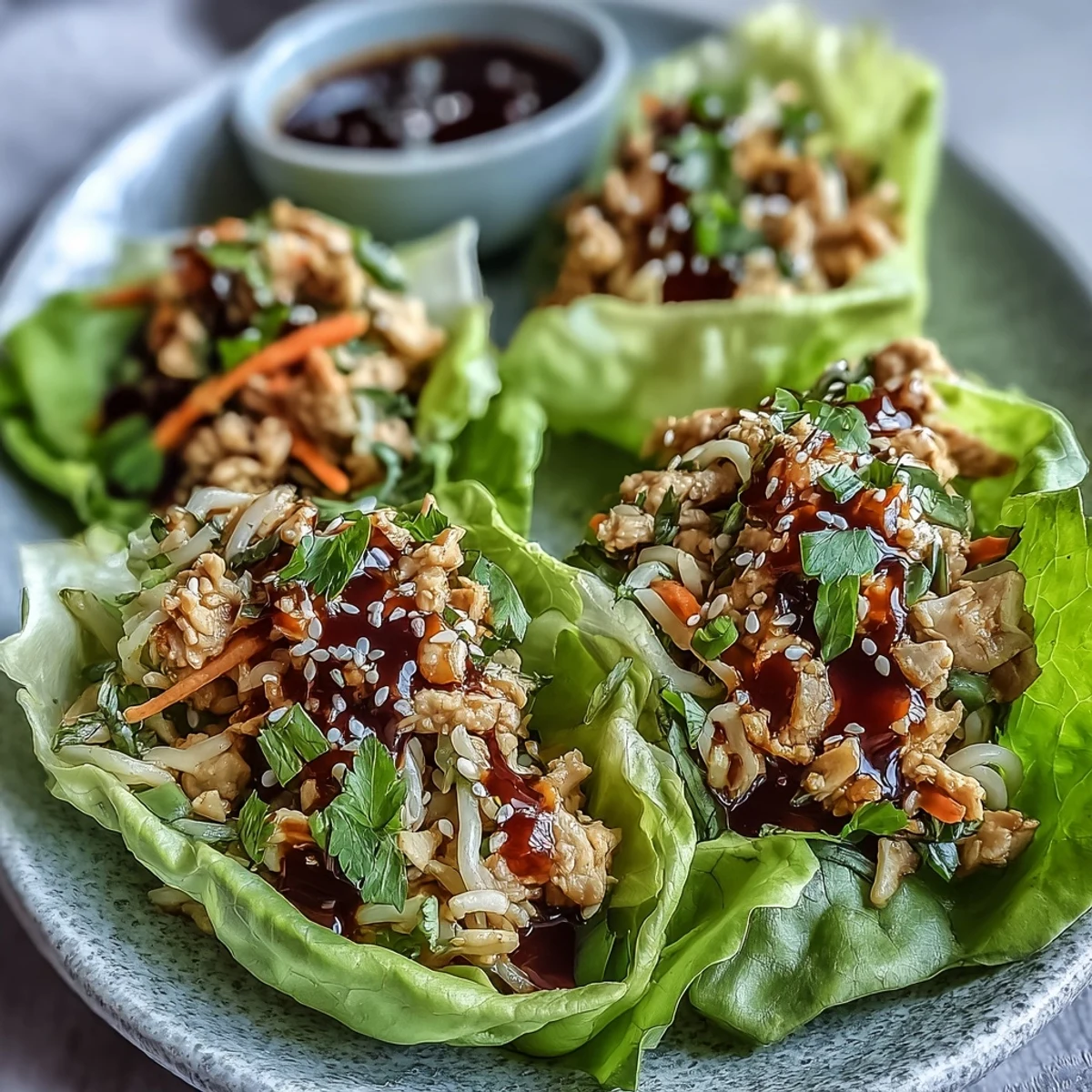 Miska z farszem z indyka, warzywami i makaronem shirataki obok misek sosu i sałaty