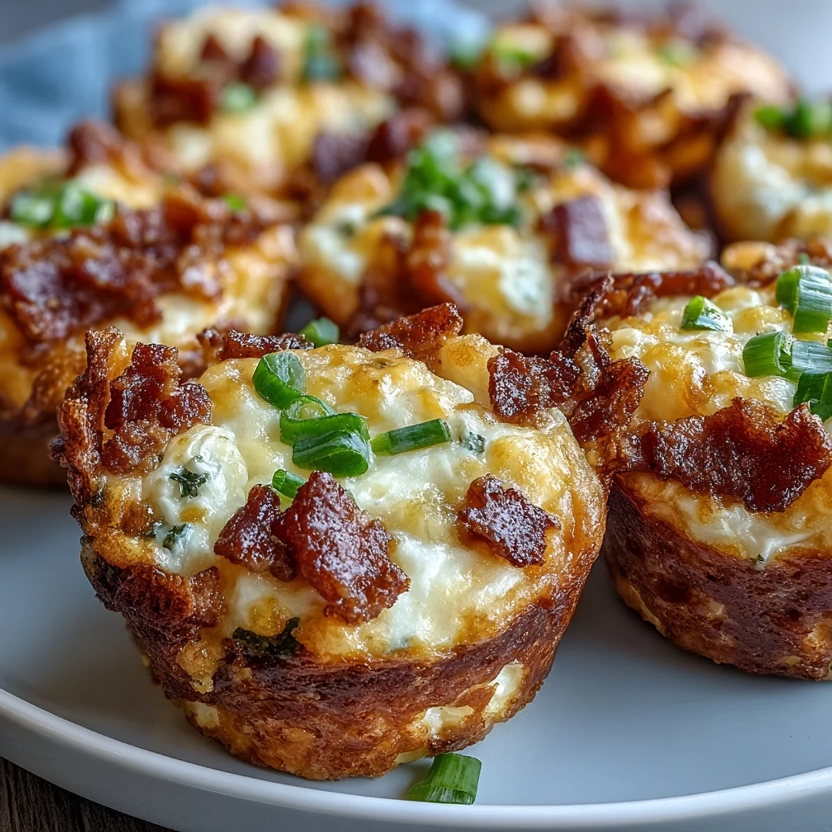 Pyszne Ranch & Cheddar Egg Muffin Cups z chrupiącym bekonem serwowane na ciepło.
