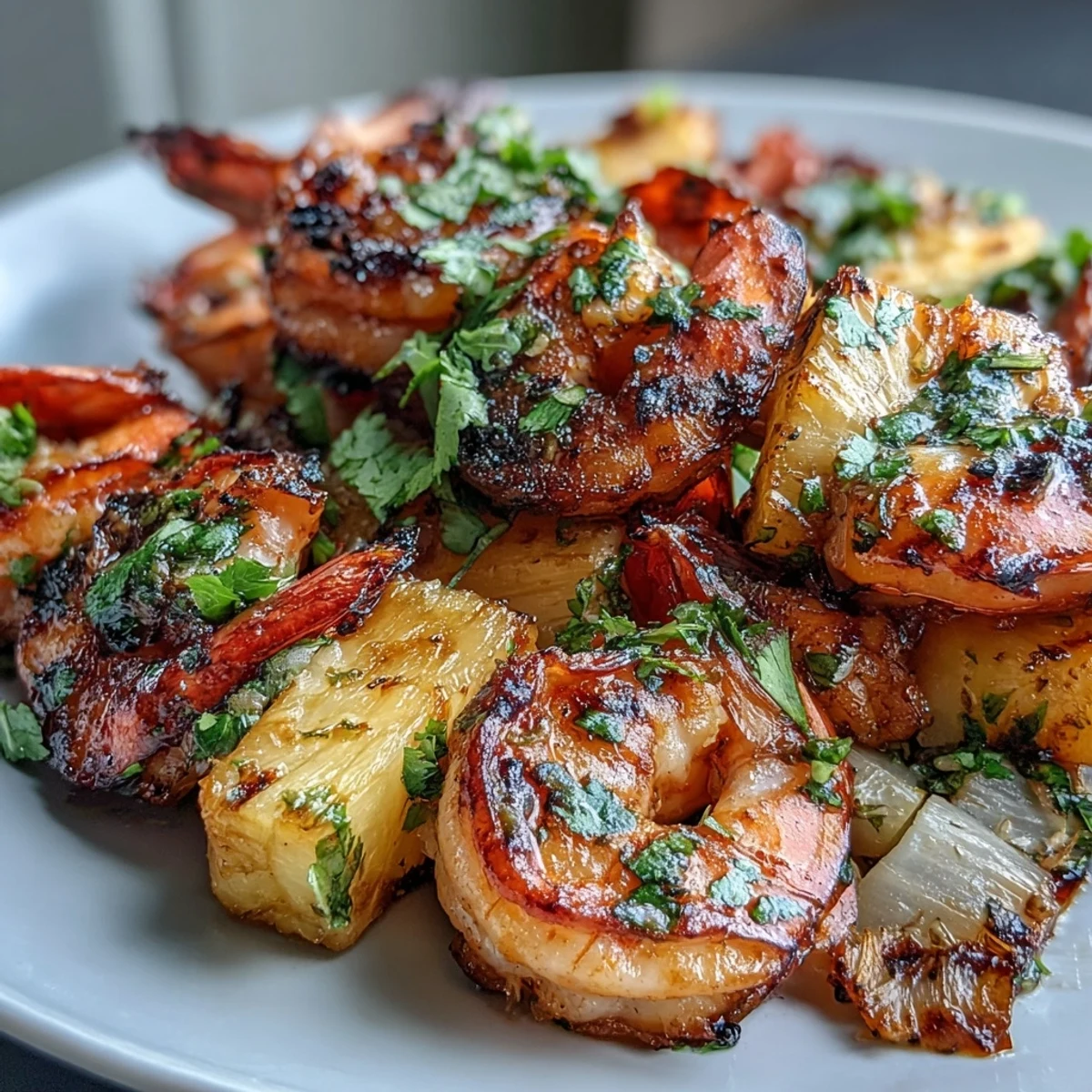 Grilled Shrimp and Pineapple Skewers with Cilantro Lime gwarne z grilla i krewetki na patyku