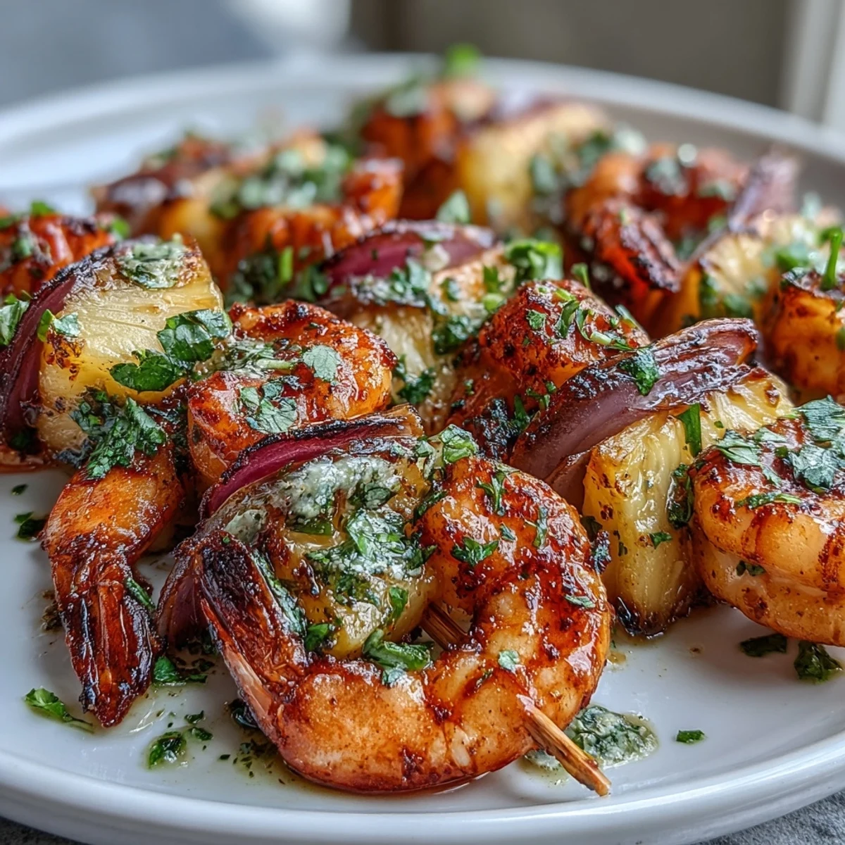 Letnie szaszłyki z krewetek i ananasu z sosem kolendrowo-limonkowym dla Amerykanów