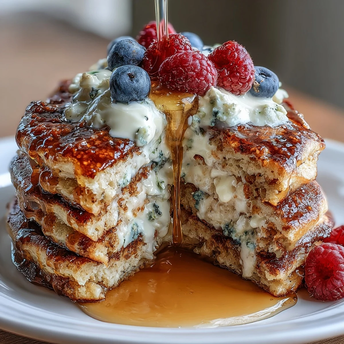Pyszne, pełnowartościowe naleśniki z jagodami, podane z kwaśnym jogurtem greckim i świeżymi owocami.