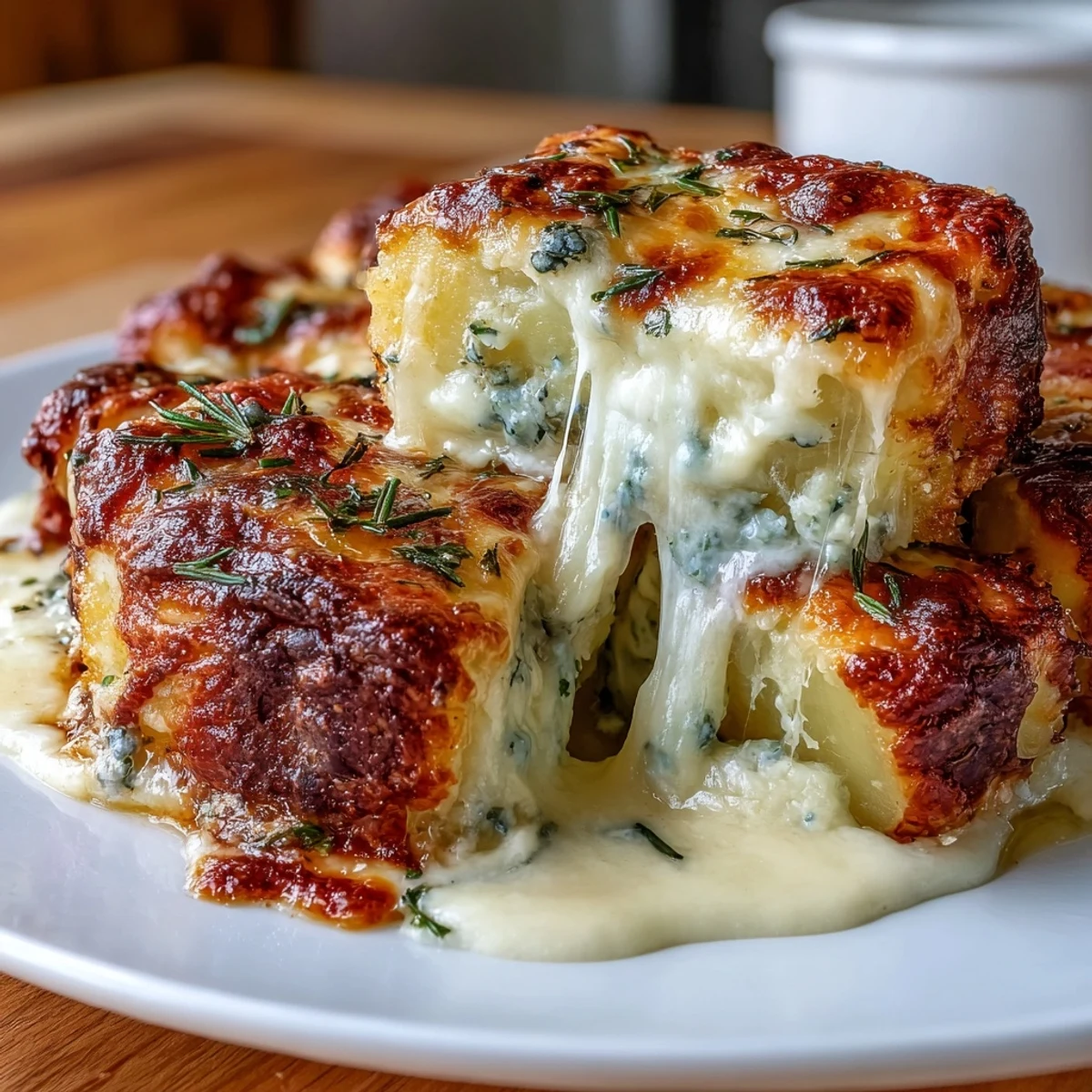 Dekadentowa zapiekanka ziemniaczana z chrupiącymi warstwami, śmietanką i świeżymi ziołami - przytulne danie.