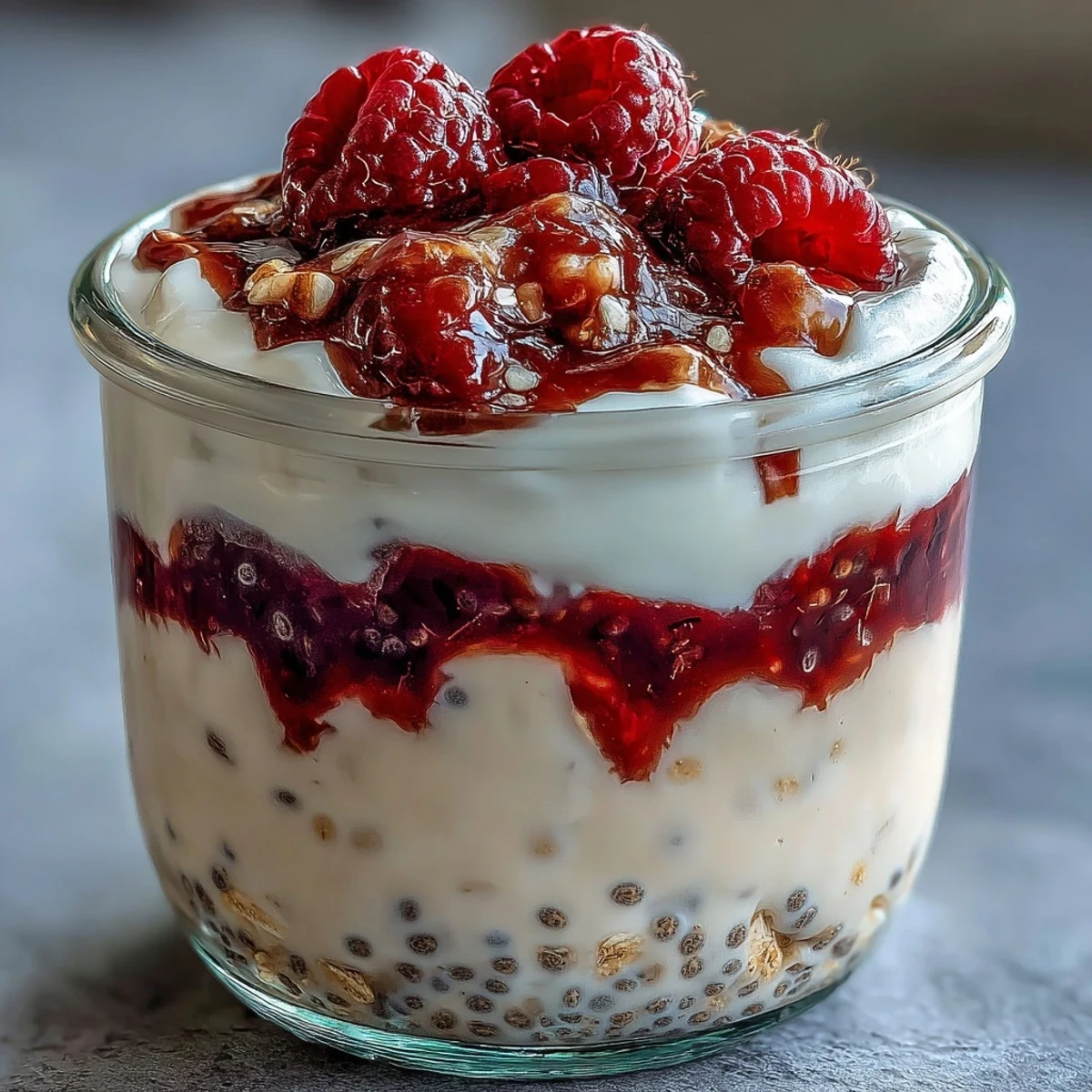 Nasycone północne owsianki z malinami i chia, idealne na zdrowy śniadanie na wynos.  