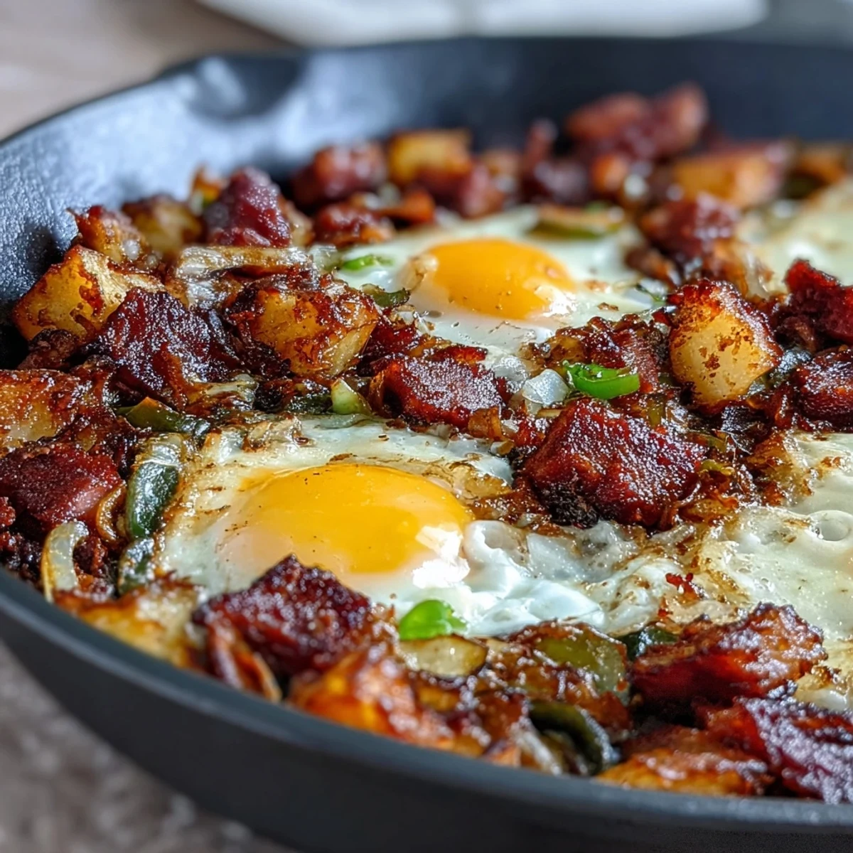 Sernik z corned beef hash z jajkami, świeżą pietruszką i aromatyczną przyprawą papryką dymkowaną.