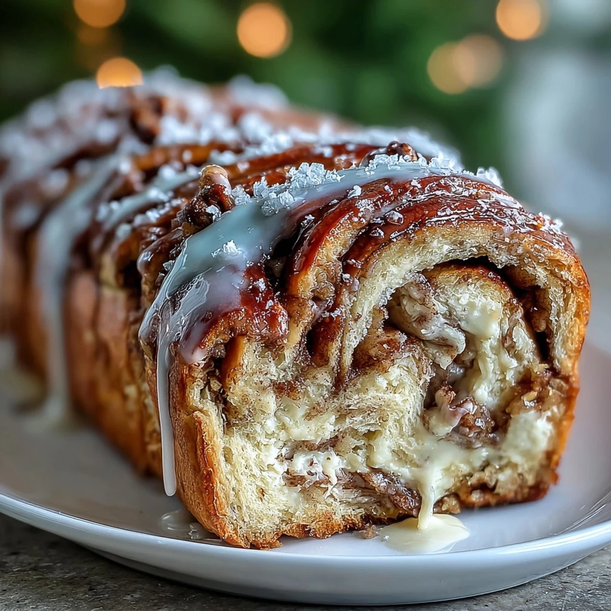 King Cake Cinnamon Babka Loaf with golden glaze and festive colored sugars  