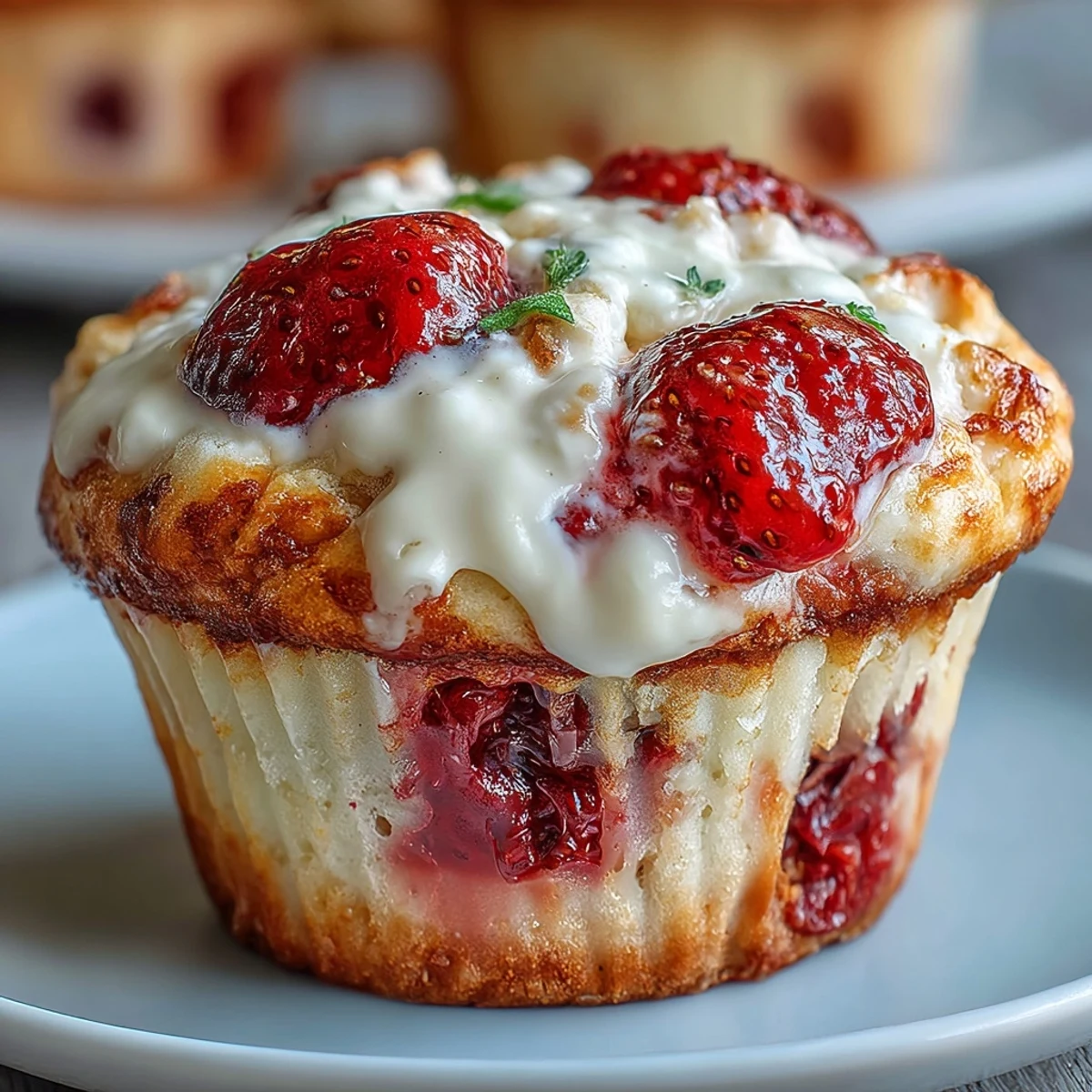 Muffinki pełne świeżych truskawek i greckiego jogurtu, puszyste i aromatyczne, idealne na początek dnia.