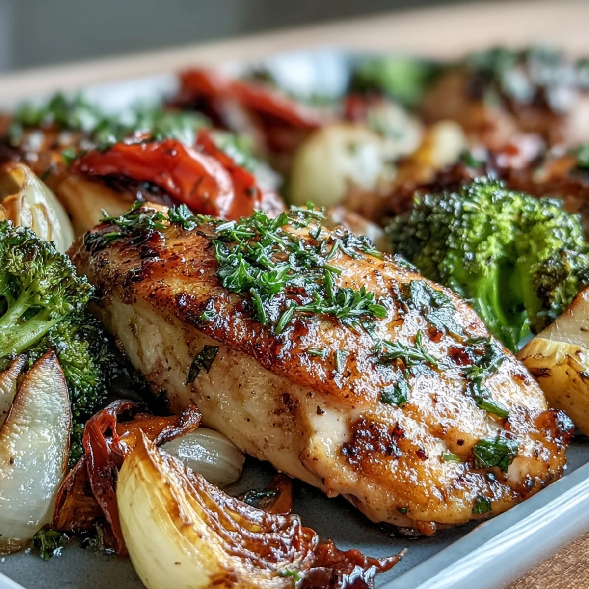 Zdrowy 5-składnikowy pieczony na blaszce kurczak z warzywami - kolorowe, smaczne i pełnowartościowe danie na szybki obiad.