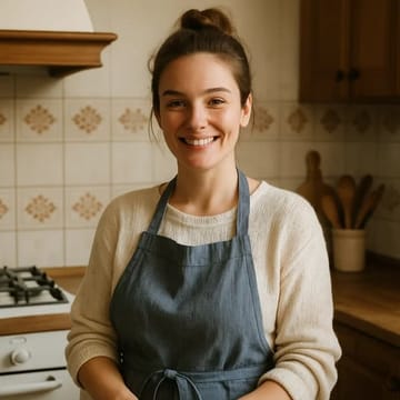 Basia Smakowita, w kuchni, w koszulce i rękawicach, uśmiechnięta, zdjęcie użytkowe.