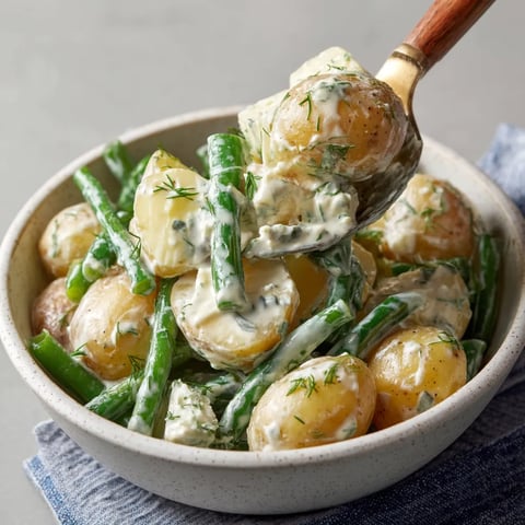 W misce z potatami w sosie z horseradisha, w której również są ziemniaki, słodycze i pieczarki.