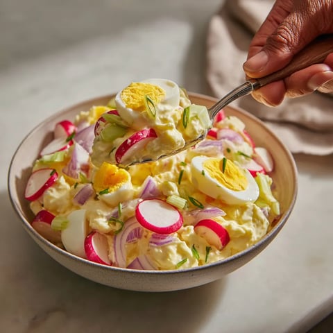 W misce złożonej z różnych składników, w tym jajek, seru.