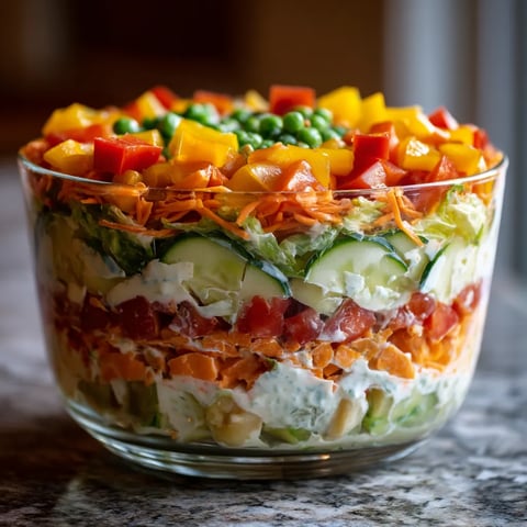 W kryształowej szklance zawiera się wspaniale przygotowany salat z różnych warzyw.